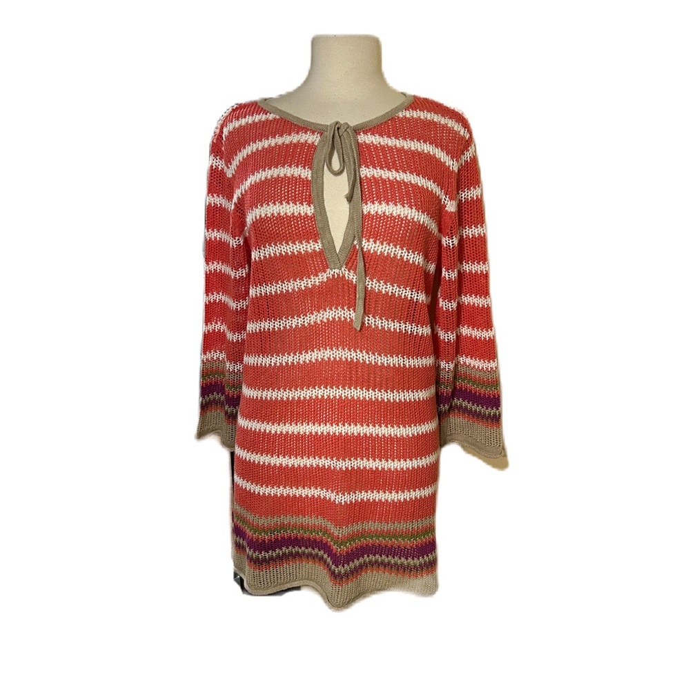 Tommy Bahama Swim Cover Up Size L Orange Tunic Linen Stripe Beach Boho Pool